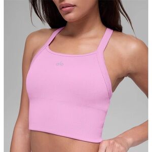 Viral Alo Yoga Seamless Ribbed Favorite Bra Tank - Candy Heart Pink